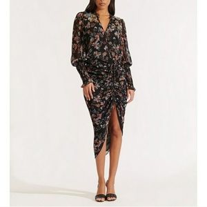 Veronica Beard Shaia Embellished Ruched Ruffle Sleeve Dress in Black Multi Sz 6